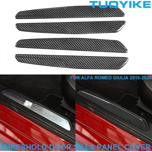 LHD RHD Car Styling Real Dry Carbon Fiber Interior Threshold Doorsills Strips Trim Cover Panel For Alfa Romeo Giulia 2015-2020