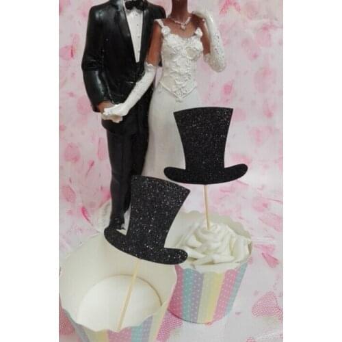 Glitter black hats Cupcake Toppers baby bridal shower birthday treat food toothpicks wedding party decoration custom colors
