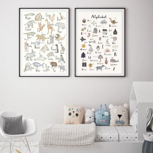 Animal Alphabet Baby Nursery Children Wall Art Canvas Painting Educational Abc Posters and Prints Nordic Kids Bedroom Decoration