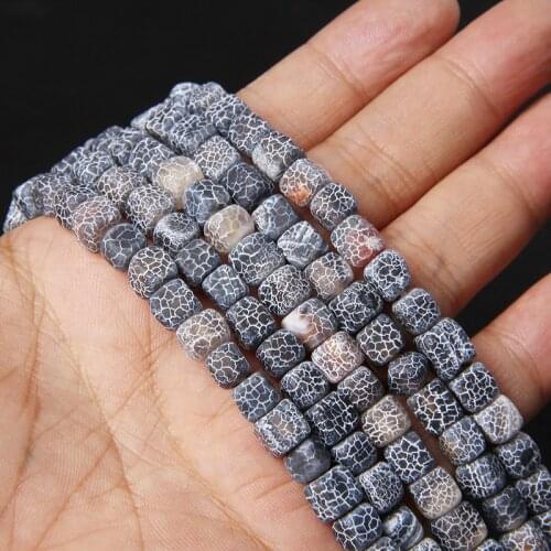 Natural Black Frost Cracked Agates Stone Beads Square Loose Spacer Beads For Jewelry Making DIY Bracelet Necklace Handmade 6-8mm