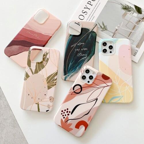 Graffiti Leaves Case For iPhone 12 mini 11 Pro Max XR XS Max X 7 Plus 8 Plus Soft TPU Pink Tropical Leaf Cover Phone Case Coque