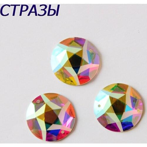 CTPA3bI 2016MTH Round Glass Crystal AB Flatback Two Holes Sewing On Mirror Rhinestones Stone Needlework DIY Clothing Accessories