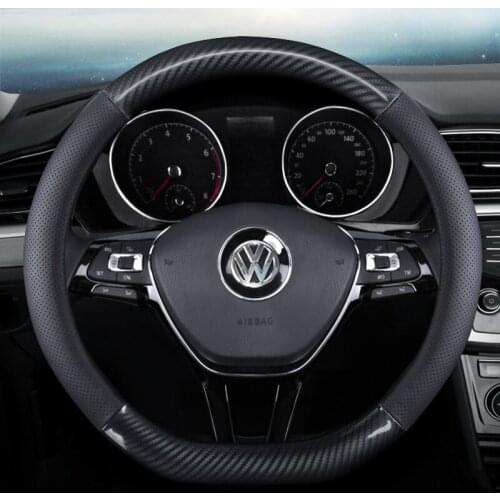 D Shape O Shape Steering Wheel Cover Genuine leather Cow Skin + Carbon Fibre 38CM Car Wheel Cover Interior Accessories