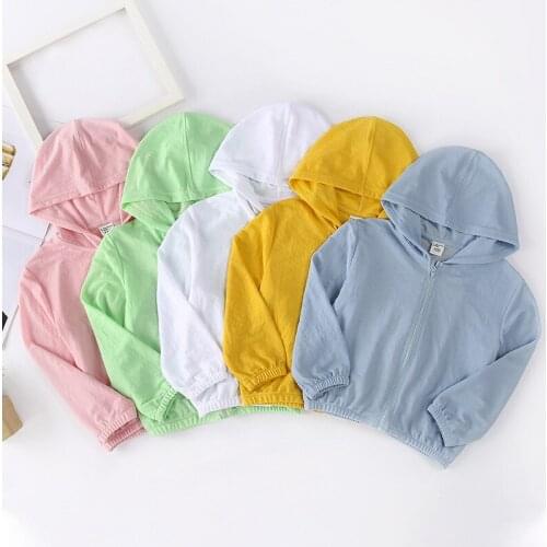 Children sun protection clothing boys girls jackets thin summer anti-mosquito clothing outdoor sports hooded air conditioning