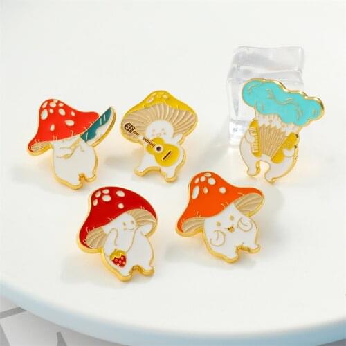 Funny Mushroom Enamel Pin Cute Custom Guitar Accordion Brooches Bag Plant Jewelry Gift for Kids Friends Accessories