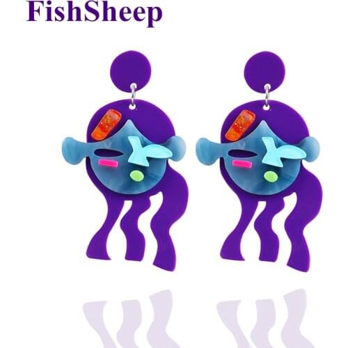 FishSheep Purple Acrylic Large Drop Earrings Exaggerated Irregular Geometric Earrings For Women 2021 New Fashion Jewelry Gifts