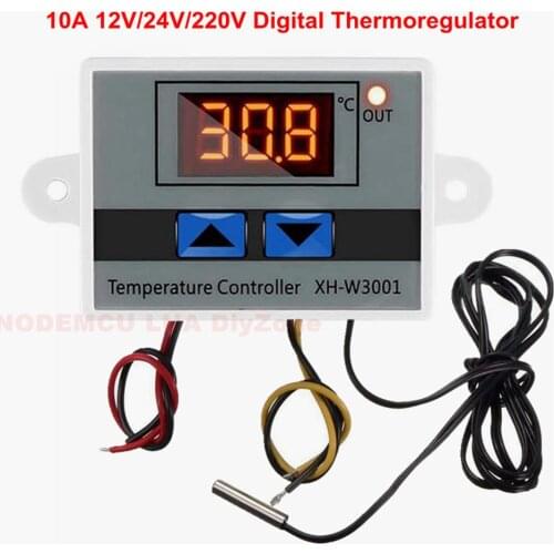 10A 12V 24V 220VAC Digital LED Temperature Controller XH-W3001 For Incubator Cooling Heating Switch Thermostat NTC Sensor