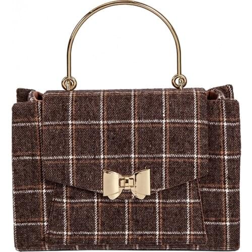 Angelatracy Plaid Fabric 2021 Fashion DIY OL Saddle Metal Handle Wool Lock Bow Material Kit Women Bag Totes Handbag