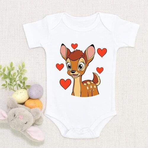 Newborn Summer Rompers Short Sleeve Love Bambi Disney Kawaii Printed Baby Boys Girls Infant Jumpsuits Bodysuits Baby Clothes