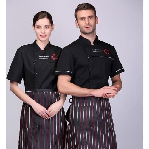 Wholesale Women Men Short-sleeve Chef Jacket Unisex Kitchen Chef Uniform Bakery Food Service Single-breasted Cook Wear Jacket