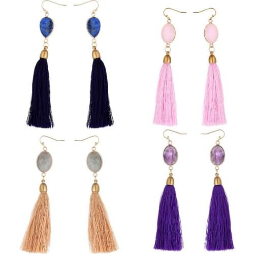 Labradorite Rose Quartzs Amethysts Drop Earrings Natural Stone Boho Dangle Tassel Earrings Ear Rings for Women Luxury Jewelry