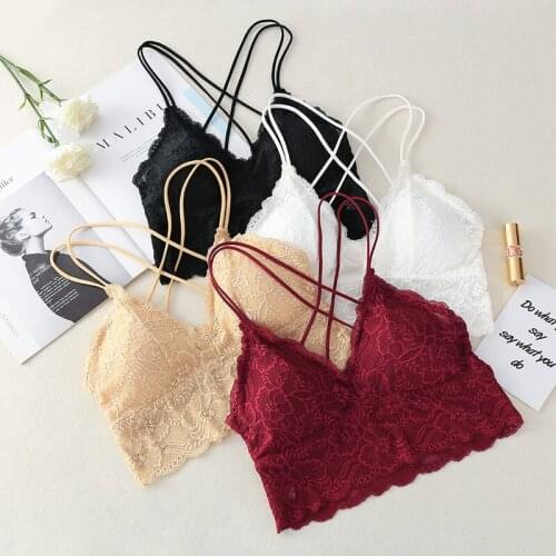 Linbaiway Womens Floral Lace Bra Strapless Wireless Underwear Sexy Lingerie Push up Bras Padded Bralette Soft Crop Top Bralette