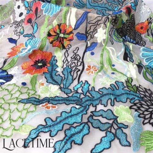 Multi-color Embroidered Floral Tulle Mesh Fabric Dot Print Gauze African Wedding Dress Curtain Material DIY Accessories 1 Yard