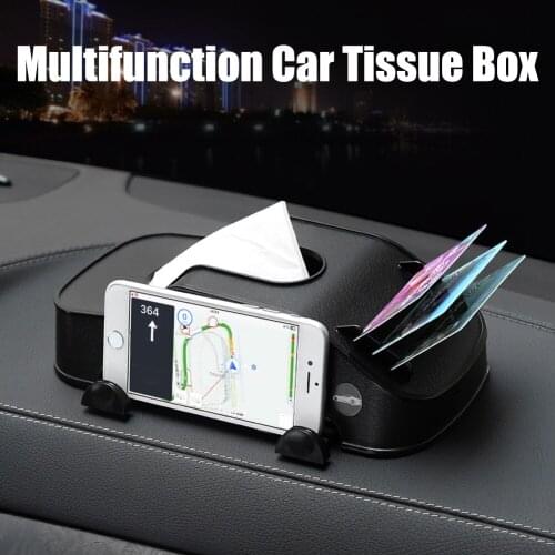 Multifunction 3 in 1 Car Tissue Box Automobile Napkin Card Holder Container Mobile Phone Bracket Car Accessories