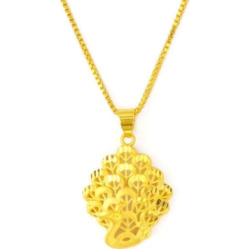 Fashion 18K Gold Necklace for Bride Wedding Engagement Jewelry Peacock Statement Necklace Pendant Clavicle Jewelry Gift Not Fade