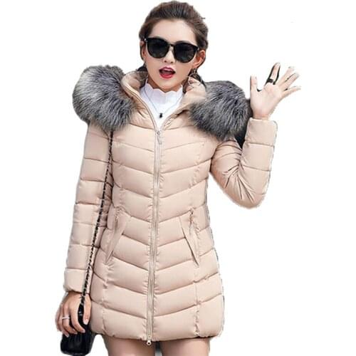 2021 New Arrival Fashion Slim Women Winter Jacket Cotton Padded Warm Thicken Ladies Coat plus size Khaki hooded Long Parka N1304