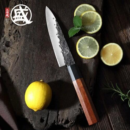 MITSUMOTO SAKARI 5.6''inch Japanese High carbon durable steel handcrafted petty knife durable wood Handle Wooden gift BOX