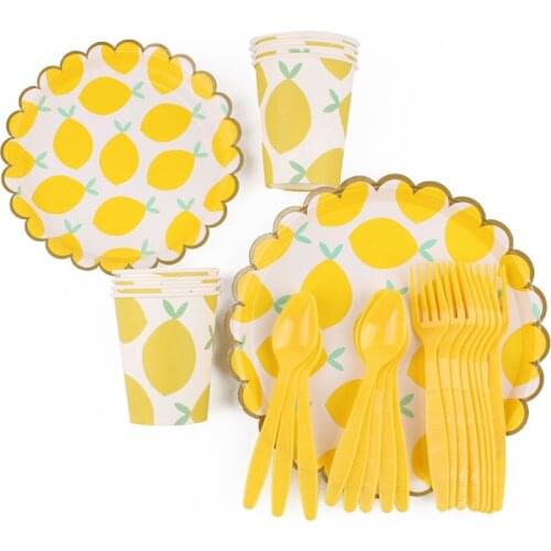40Pc/Set Fruit Lemon Theme Disposable Tableware Birthday Decoration Baby Shower Plate Cup Tablecloths Napkin Fork Party Supplies