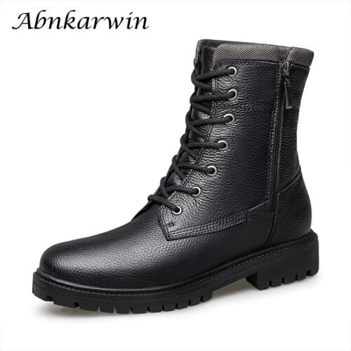 Genuine Leather Mid-calf Solid Black Winter Mens Boots High Boot Men Botas Invierno Hombre Cuero Coturno Masculina Botte Homme