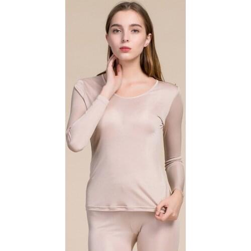 Wholesale Autumn New Silk Thermal Underwear Set O-neck Female Silk Double-sided Knitted Autumn Tops Plus Pants Sets YKA7061