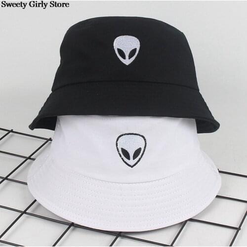 Black White Solid Alien Bucket Hat Unisex Fashion Caps Hip Hop Gorros Men Women Summer Panama Cap Beach Sun Fishing Hats Cotton