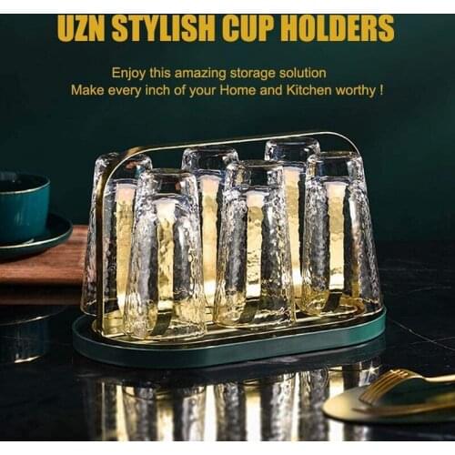 Cup Drying Rack Stand 6 Cup Drainer Stand Rack Non-Slip Mugs Storage with Handle and Detachable Drain Tray
