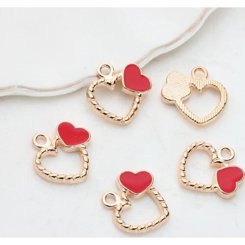 Zinc Alloy Golden Enamel Charms Red Heart Charms 18mm 10pcs/lot For DIY Fashion Jewelry Making Finding Accessories