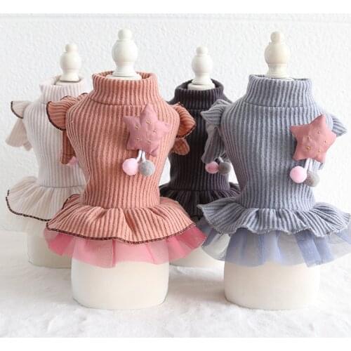 Striped Flower Cotton Pet Dog Clothes Winter Warm Dog Dress Dog Shirt Thick Coats Clothing For Dogs Cat Yorkie Maltese