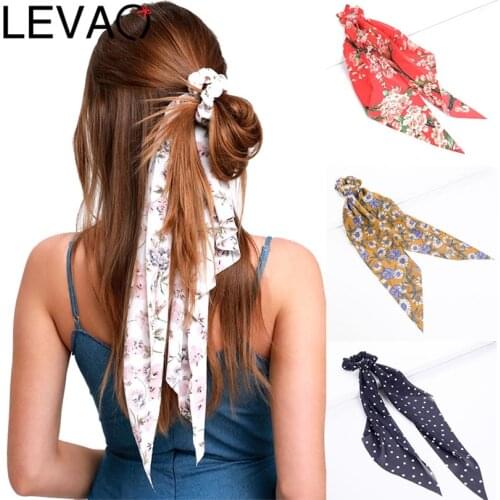 LEVAO Floral Print Scrunchies Fashion Women Hair Scarf Elastic Bohemian Hairband Bow Hair Rubber Ropes Girl Hair Ties Accessory