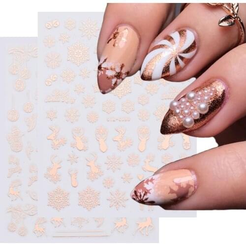Christmas Rose Gold Snowflakes Nail Stickers Reflective New Year Glitter Sliders For Nails Manicure Decoration Wraps LESTZG50-58
