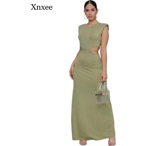 O Neck Maxi Dress Women Fashion Party Sexy Summer Long Bodycon Sleeveless Woman Dresses Vestidos Slim Clothing Hollow Outfits