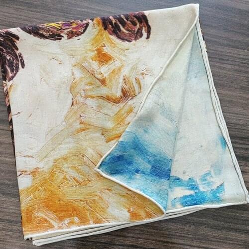 Van Gogh Oil Painting Scarf Women Winter Shawl Wrap Pashmina 50% Wool 50% Silk Blended Hand Rolled Edges 140*140cm