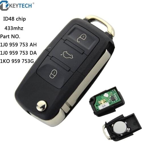 OkeyTech 3 Button Remote Flip Folding Car Key 433Mhz ID48 1 JO 959 753 AH For V W VOLKSWAGEN Seat Leon Polo Golf ibiza For Skoda