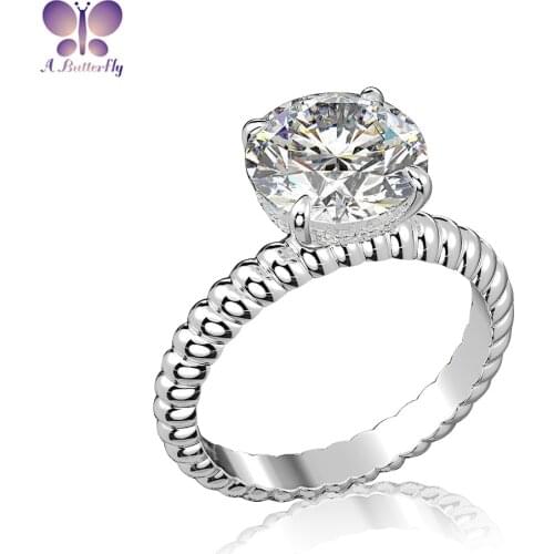 SONA Simulation Diamond 925 Silver Ring 10mm Exquisite Round Cut Hemp Rope Ring Design High-end Wedding Engagement Jewelry