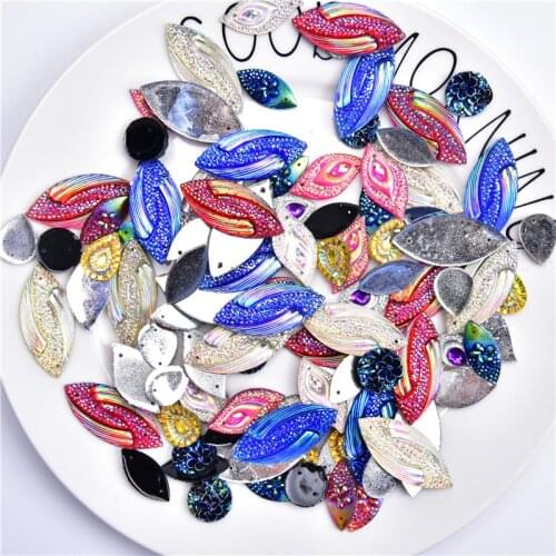 50Pcs/Lot Flat Back Resin Rhinestone 2 Holes Hand-Sewn Diamonds Button Symphony Color Water Drop Horse Eye Decor Diy Accessories