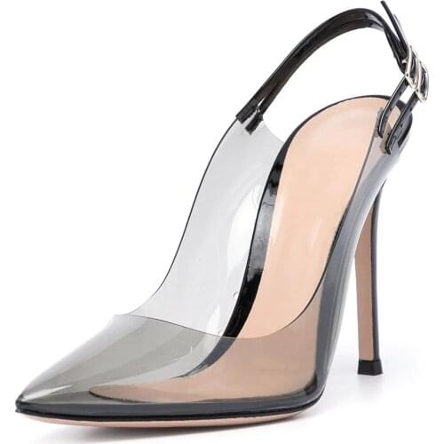 Transparent Clear PVC Dress Pumps Back Strap Slip On Stiletto High Heel Sexy Pointed Toe Spring Autumn High Heels Shoes