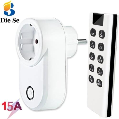 433MHz Wireless Remote Control Plug EU FR Universal Smart Socket 220V 15A Power Outlet for Smart Home/Lamp LED/Fan/illumination
