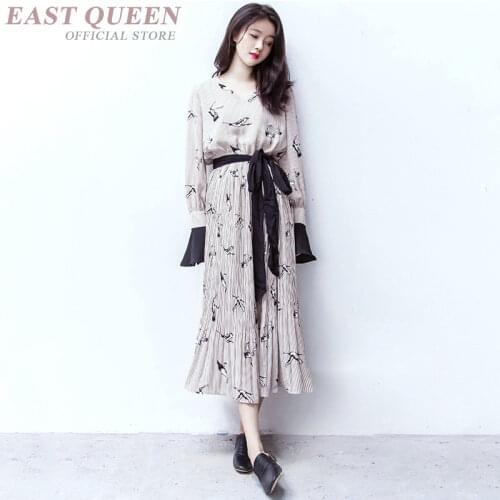 Japanese konimo dress streetwear tunic ladies elegant midi dress with belt long sleeve kimono dress AA3597