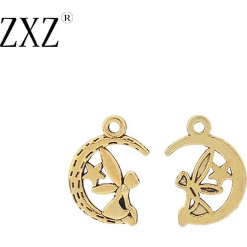 ZXZ 20pcs Antique Gold Moon Star Angel Fairy Girl Charms Pendants Beads for DIY Necklace Bracelet Jewelry Making Accessories