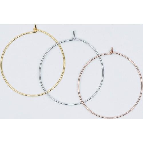 20pcs Gold/ Silver/ Rose Gold Hoop Ear Wire, Gold/ Rhodium Plated Brass Hoop Earrings, 25/ 30/ 35mm by 0.7mm (GB-532)