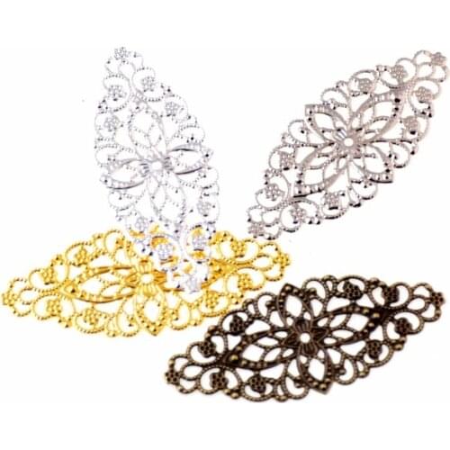 25pcs Filigree Flower Wraps Connectors Metal Crafts Gift Decoration DIY Findings 60x26mm