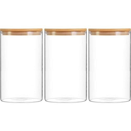 Mama Camilla 3 Pcs Set 1000 Ml Jar With Bamboo Lid Spice Vacuum Pyrex