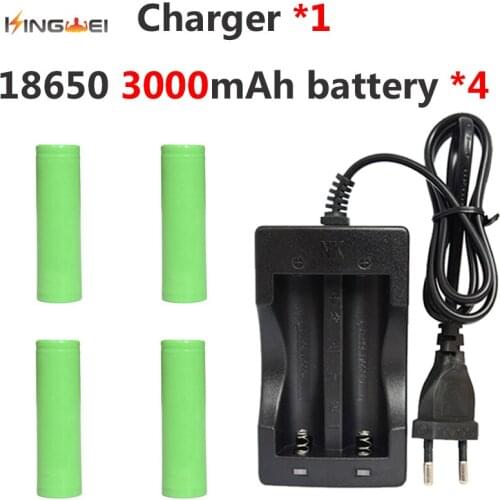 4pcs KingWei 18650 Battery 3.7V 3000mAh for Samsung Rechargeable Li-ion Battery+1* NK-809 Dual Charger for Flashlight Laser Pen