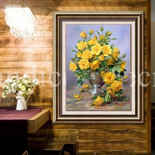 Diamond Embroidery & 5d Diamond Mosaic Flowers Diy Diamond Painting Cross Stitch Needlework Yellow Flower Vase Canvas Painting