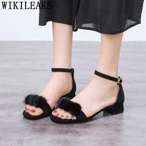Fur Heels Sandals Women Summer Ladies Sandals Low Heel Shoes Big Size Women Shoes High Heel 43 Designer Sandals Mary Jane Shoes