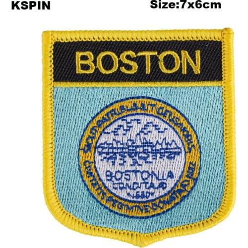 Boston Shield Shape Flag patches embroidered flag patches national flag patches for Cothing DIY Decoration