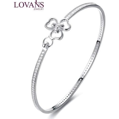 LOVANS 2021 Women 925 Silver Bracelets Flower Shaped Bangle Zircon Bracelet Clasp Cuff Bracelets Jewelry for Women Girl 17cm