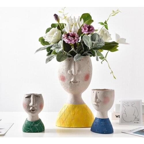 Nordic Home Decoration Resin Vase Portrait Sculpture Statue Balcony Garden Decoration Flower Pot Storage Box Art Manual Model