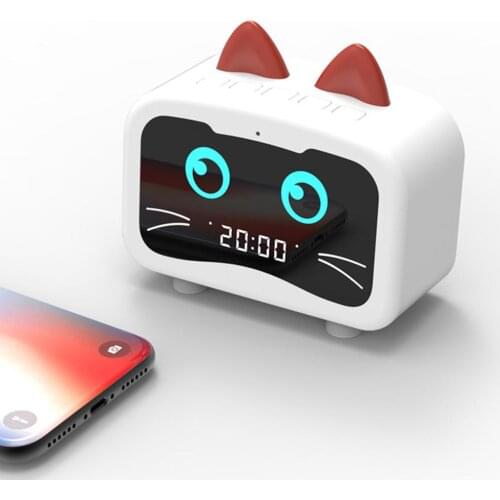Kids Cartoon Cat Shape Alarm Clock Bluetooth Speaker LED Table Clock Bluetooth Rechargeable Mini Alarm Clock Bass Music Player