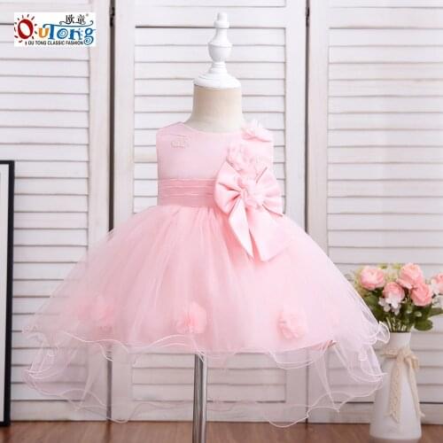 Outong Birthday Dress 1 Year Old Girl Waist Big Bow Swallowtail Design Appliques Baby Dresses 12 Months Kids Party For Holidays